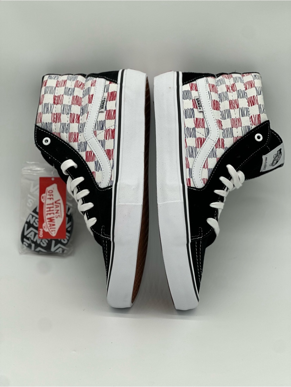 Vans Sk8-Hi Checkerboard High-Top Sneakers - Black/White/Red - Picture 8 of 10